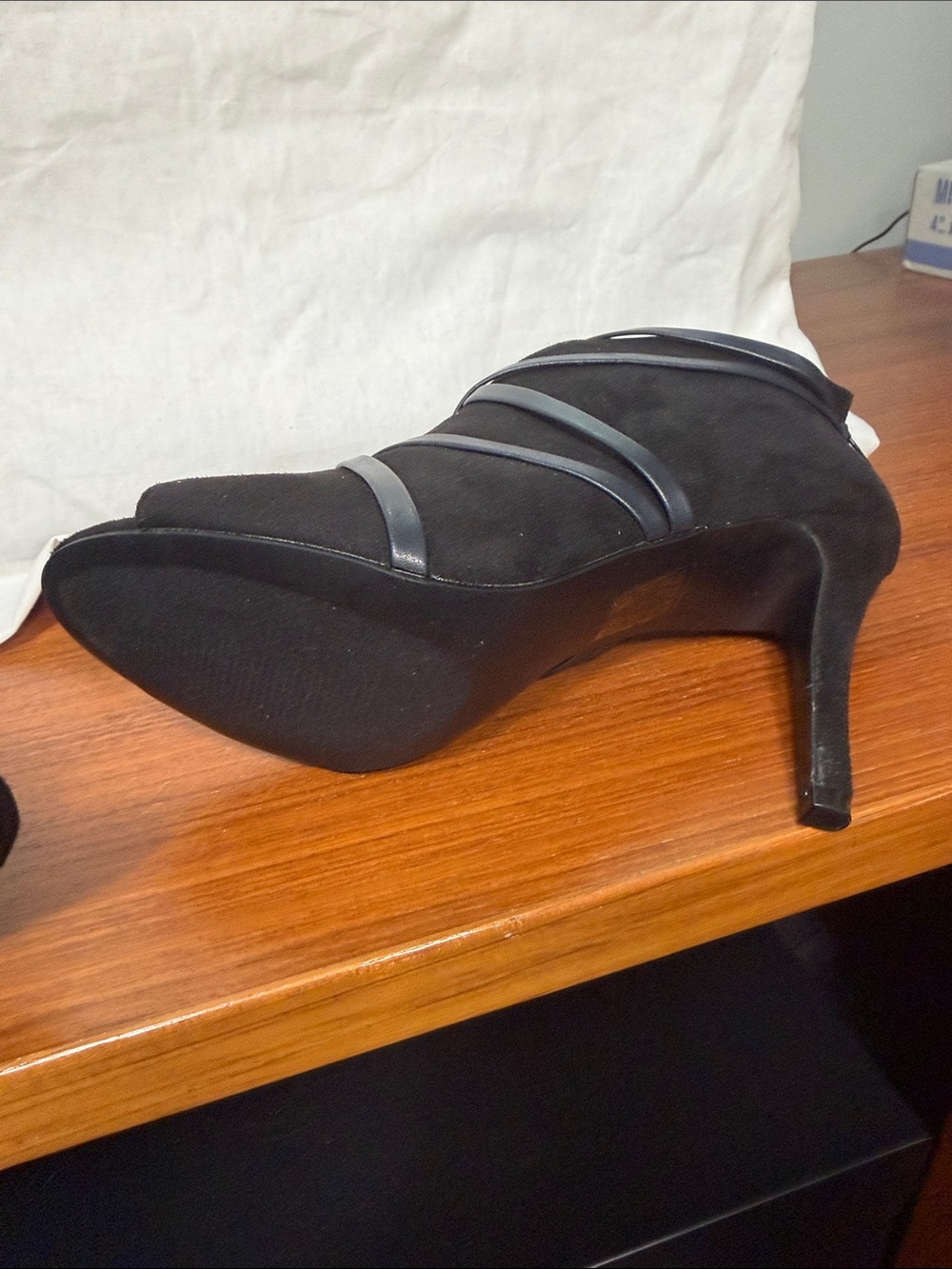 Black Women's Strappy Peep-Toe Ankle Booties - Picture 2 of 6